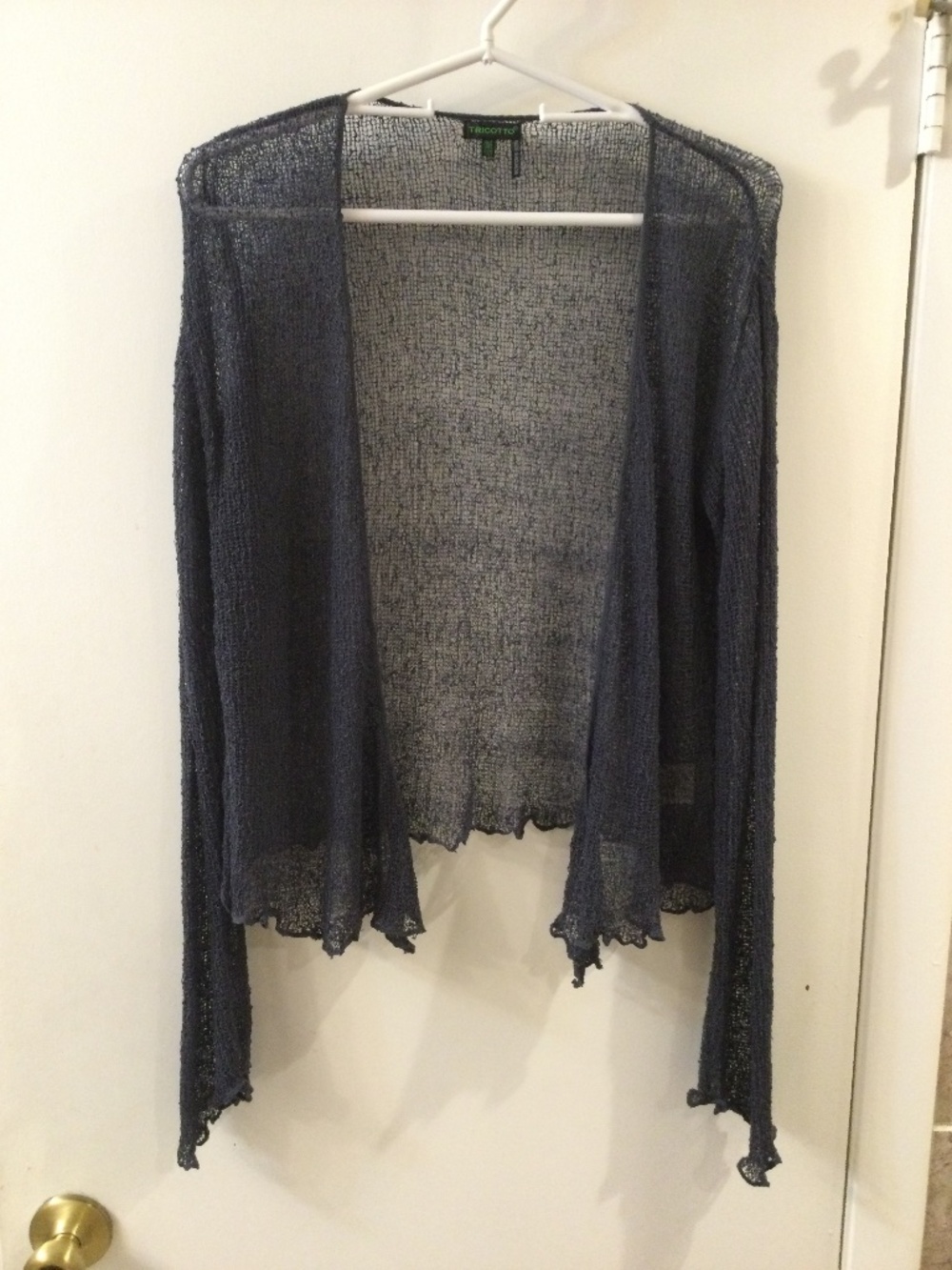 Tricotto Long Sleeve Open Front Semi-Sheer Knit Cardigan S/M Slate Blue
